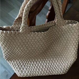 Chic Beige Woven Tote Bag
